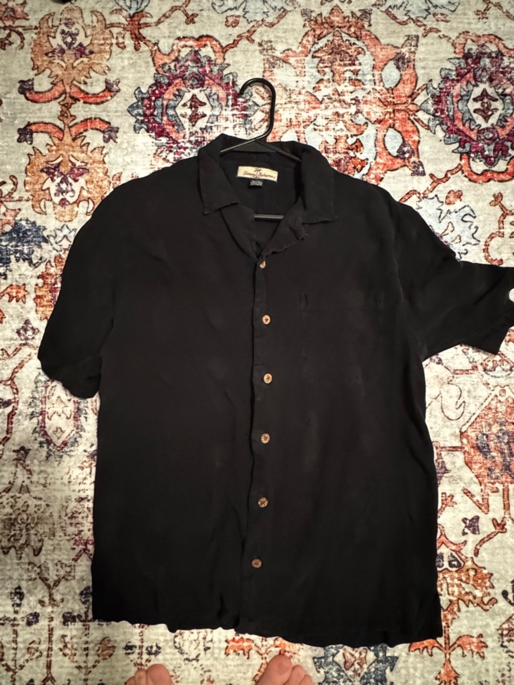 Tommy Bahama Black Short-Sleeve Camp Collar Button-Up